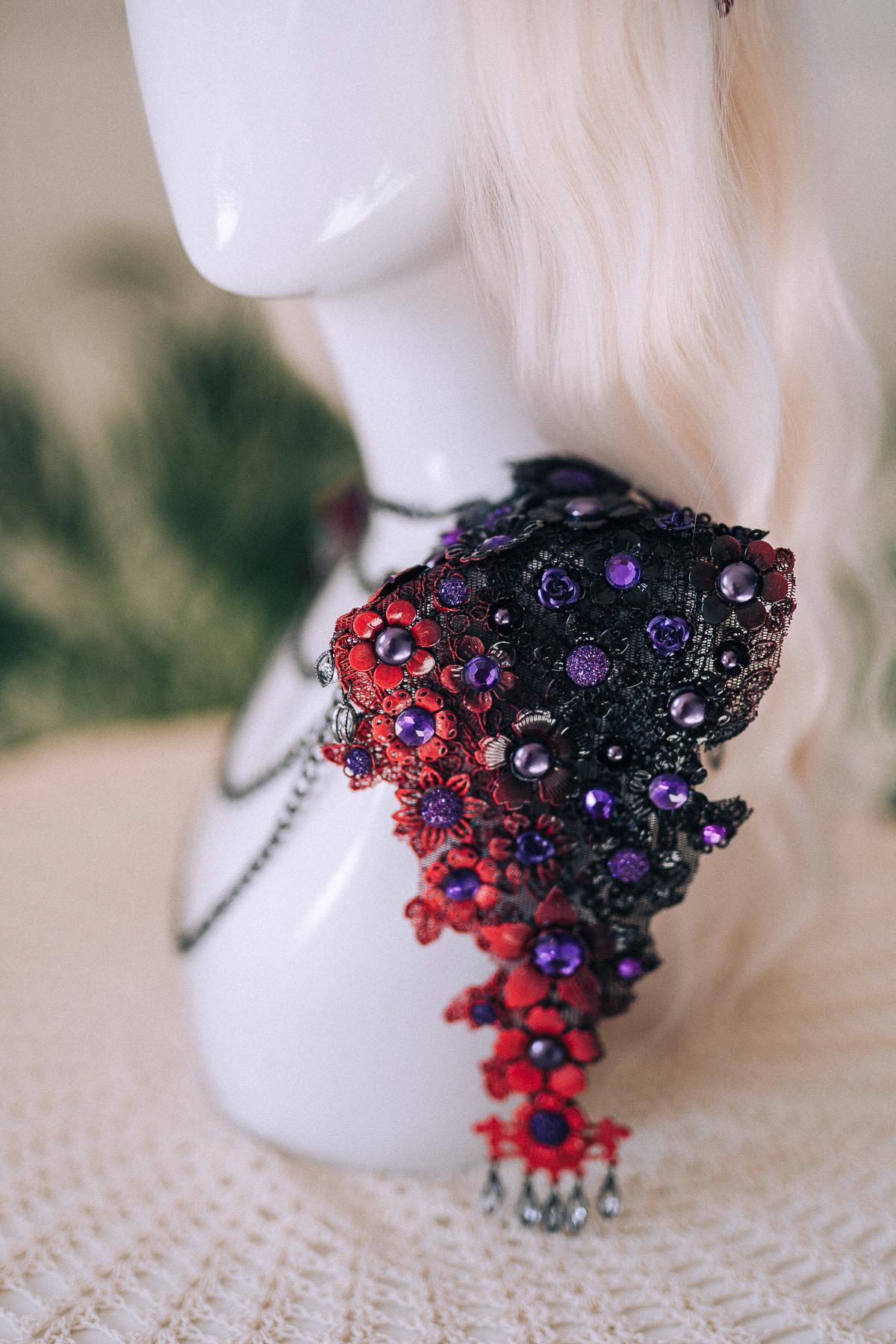 Dragon Queen Necklace, Black Red Gothic Necklace, Fantasy Statement Necklace, Cosplay Necklace, Mythical Goddess Necklace, Gothic Jewelry