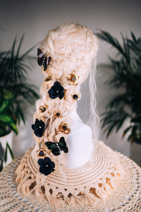 Butterfly Hairpins, Floral Hair Clips, Fantasy Hair Accessories, Carnival Hair Pins, Masquerade Hair Decor, Festival Hairpiece, Mardi Gras