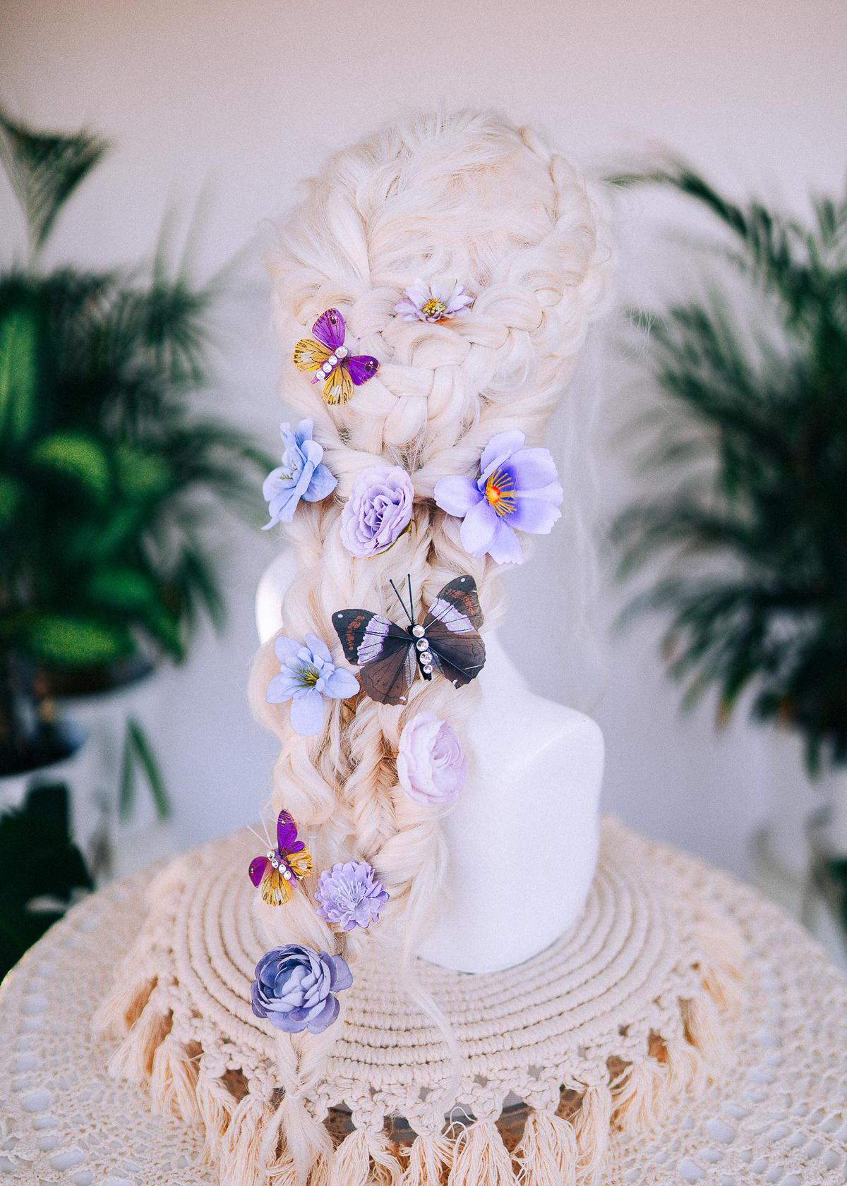 Lavender Flower hair pins with butterflies