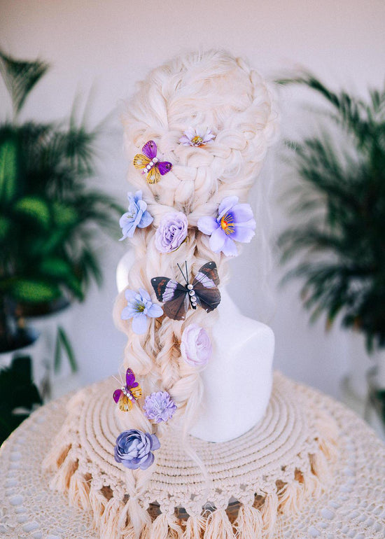 Lavender Flower hair pins with butterflies