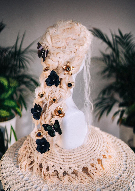 Black Flower Hair Pins with butterflies