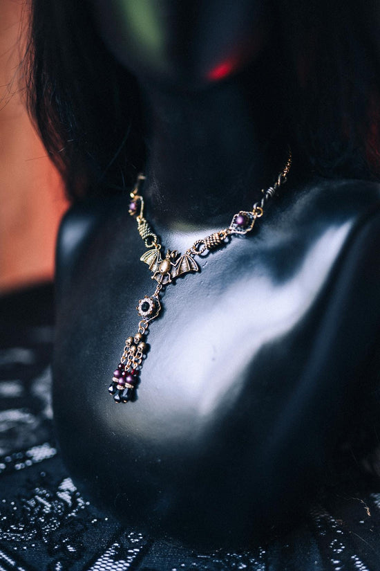 Morticia Addams Gothic Choker Necklace Black Gold Red Crystals Skull Spider Dark Queen Jewelry