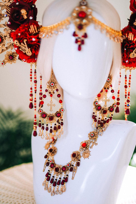 La Catrina Skull Flower Earrings Statement Jewelry Day Of Dead Dia De Muertos Festival Accessory Mexican Style Gothic Earring Set