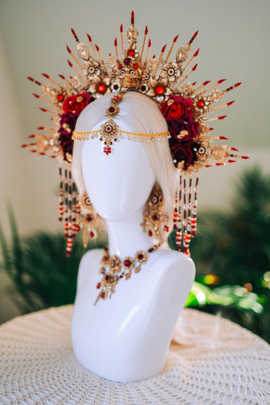 Red Gold Calavera Necklace Day Of The Dead Jewelry La Catrina Choker Sugar Skull Dia De Muertos Statement Necklace