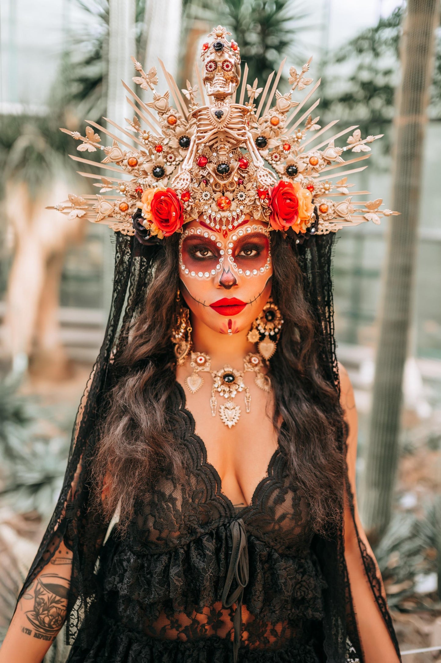 La Catrina Necklace Gold Sacred Heart Jewelry Día De Los Muertos Statement Mexican Calavera Festival Choker Frida Skeleton Style