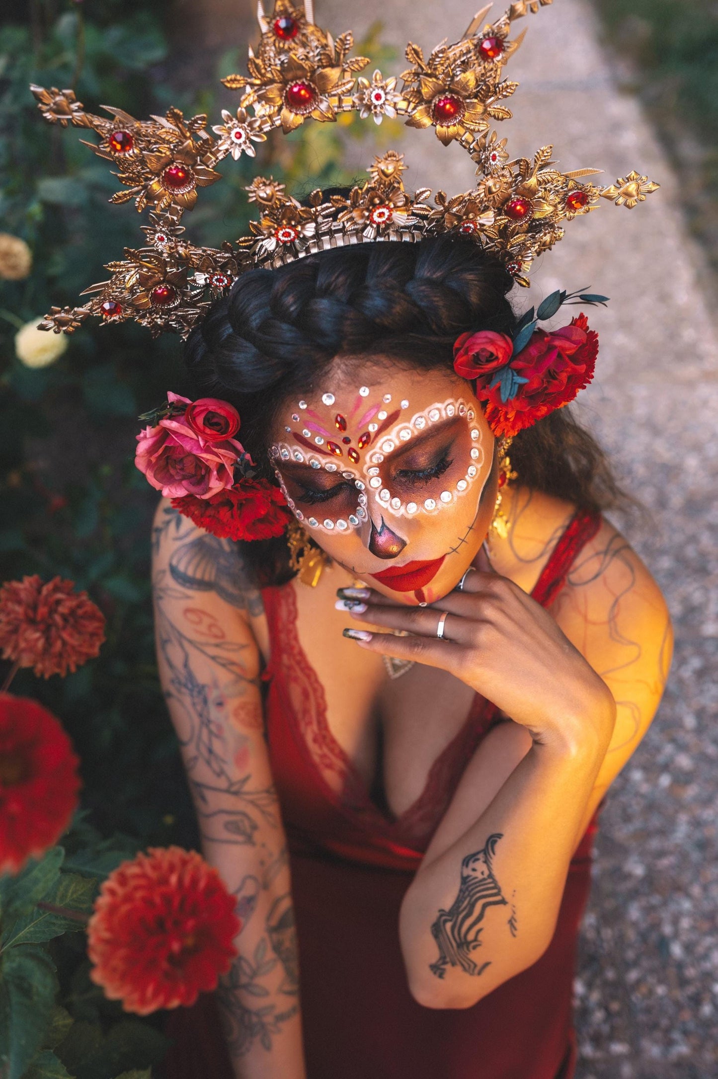 La Catrina Necklace Gold Sacred Heart Jewelry Día De Los Muertos Statement Mexican Calavera Festival Choker Frida Skeleton Style