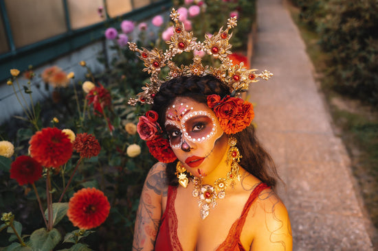 La Catrina Necklace Gold Sacred Heart Jewelry Día De Los Muertos Statement Mexican Calavera Festival Choker Frida Skeleton Style