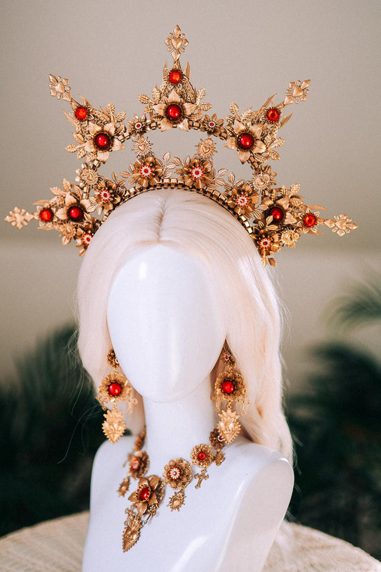 La Catrina Necklace Gold Sacred Heart Jewelry Día De Los Muertos Statement Mexican Calavera Festival Choker Frida Skeleton Style