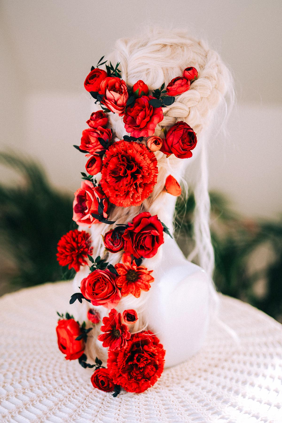 La Catrina Hairpins Set Red Flower Hair Accessories Day Of The Dead Dia De Muertos Halloween Hairpiece Floral Festival Hair Clips