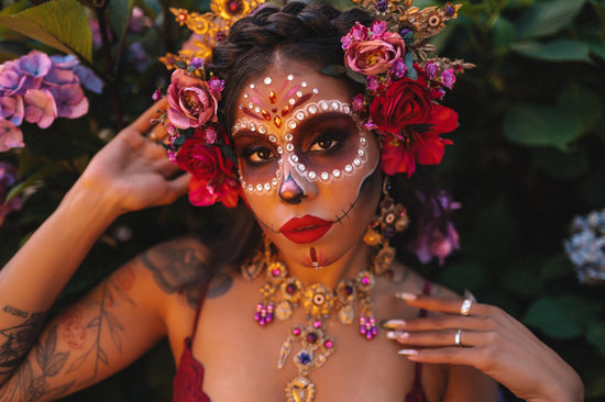 Golden Flower Halo Crown Red Roses Purple Jewels Headpiece Mexican Costume Carnival Tiara Festival Crown Dia de los Muertos Headband