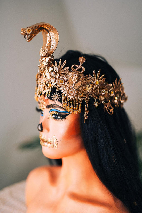 Cleopatra Snake Crown Gold Egyptian Headpiece Halloween Costume Tiara Goddess Ankh Eye Of Horus Accessories Jewelry