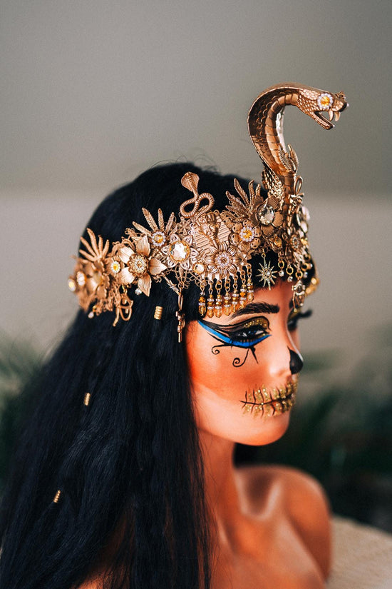 Cleopatra Snake Crown Gold Egyptian Headpiece Halloween Costume Tiara Goddess Ankh Eye Of Horus Accessories Jewelry