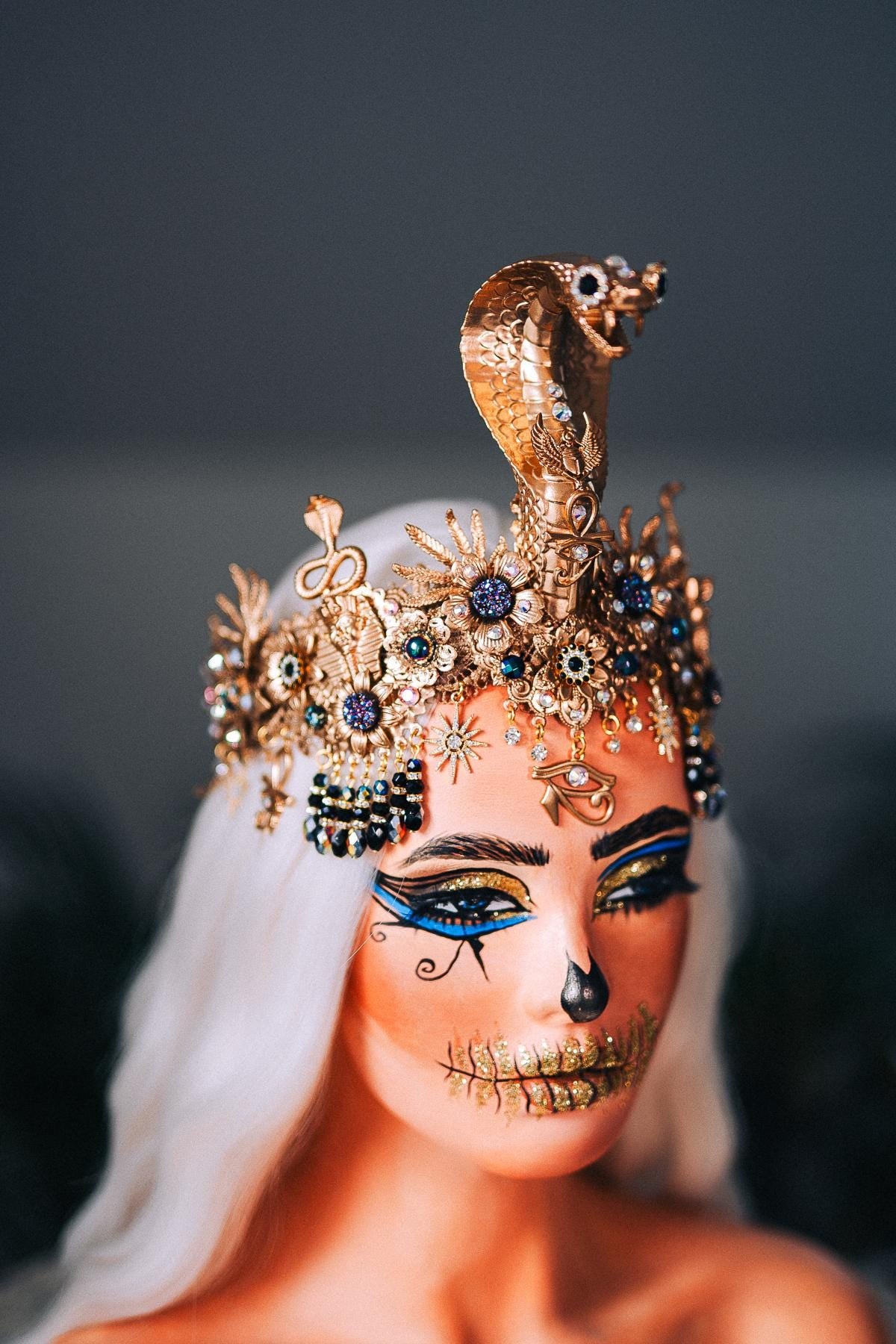 Cleopatra Gold Snake Crown Egyptian Headpiece Halloween Costume Anubis Jewelry Pharaoh Tiara Goddess Cosplay Accessory