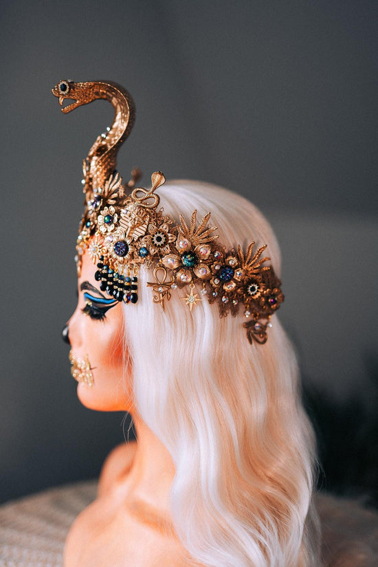 Cleopatra Gold Snake Crown Egyptian Headpiece Halloween Costume Anubis Jewelry Pharaoh Tiara Goddess Cosplay Accessory