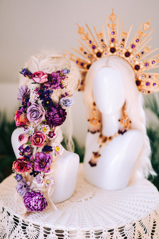 La Catrina Hairpins Purple Flower Hair Accessories Halloween Costume Day Of The Dead Dia De Muertos Boho Festival Hair Jewelry Set