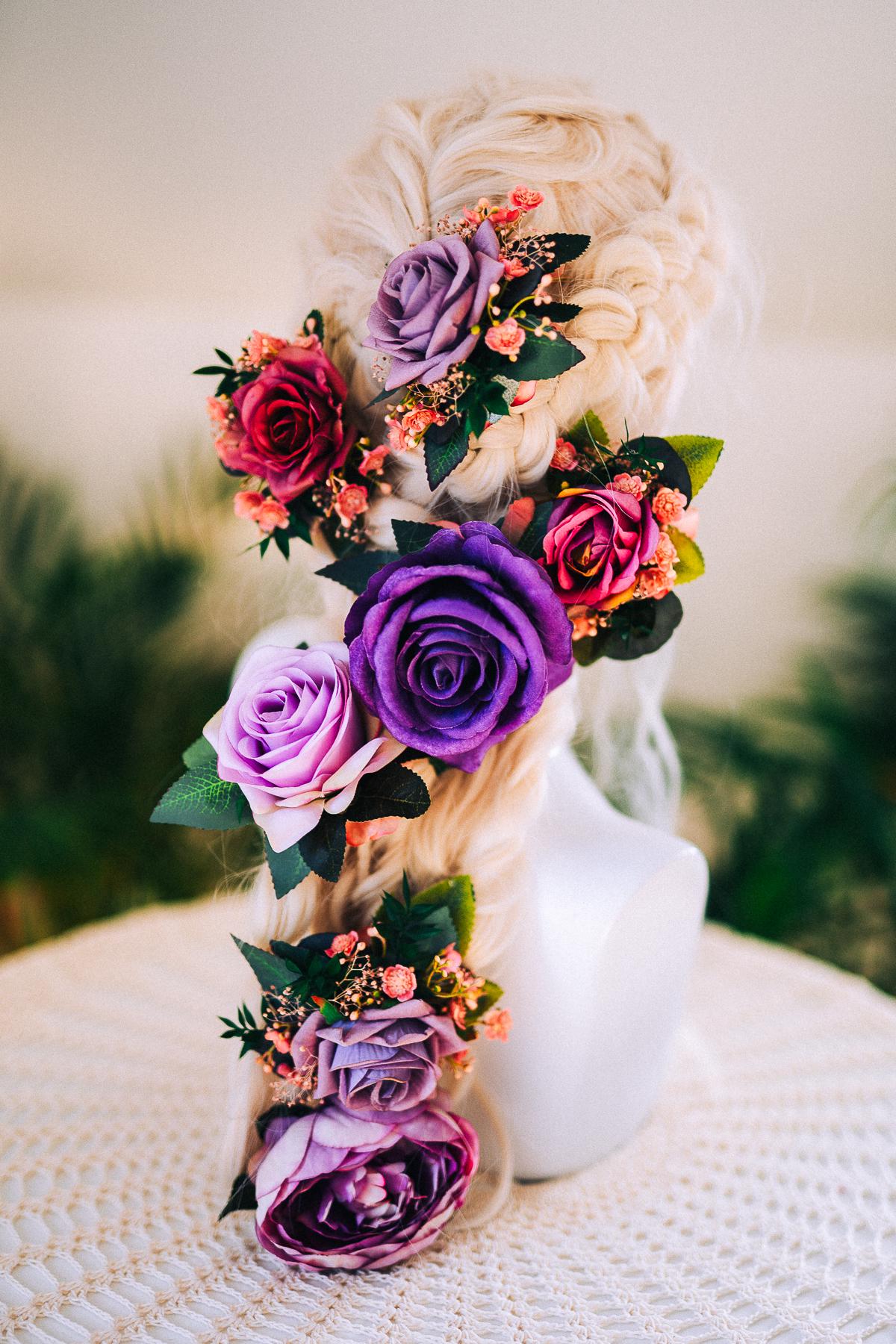 Lavender Gold Hairpins Floral Purple Rose Hair Accessories La Catrina Headpiece Halloween Hair Clip Set