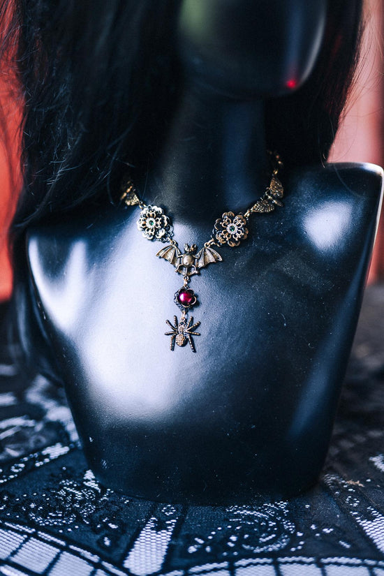 Gothic Morticia Addams Choker Black Red Gold Necklace Dark Queen Halloween Jewelry