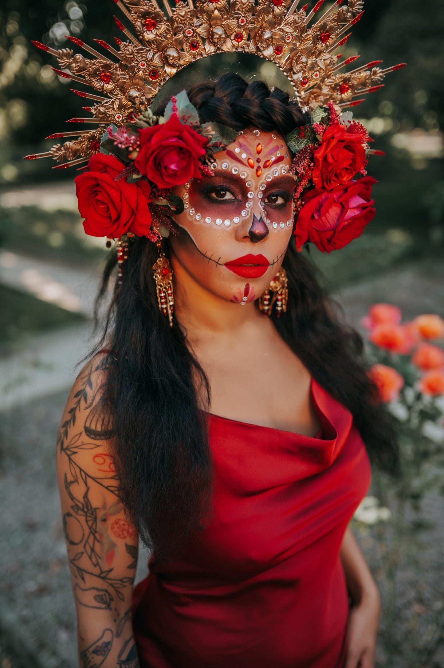 La Catrina Earrings Floral Skull Jewelry Mexican Dia De Los Muertos Statement Earrings Colorful Halloween Costume Jewelry