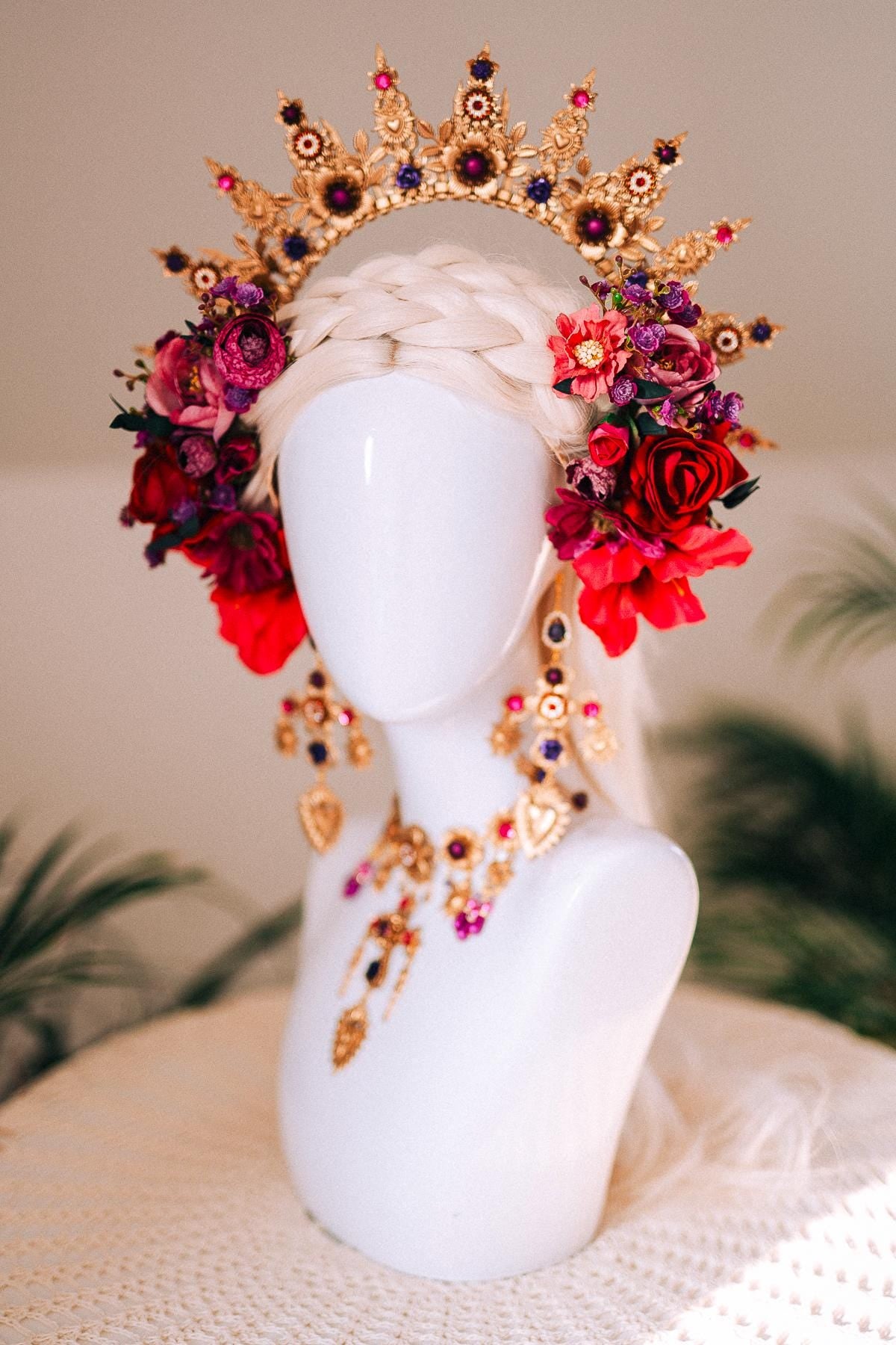 La Catrina Earrings Sacred Heart Cross Jewelry Gold Pink Purple Statement Earrings Mexican Festival Jewelry Dia De Los Muertos