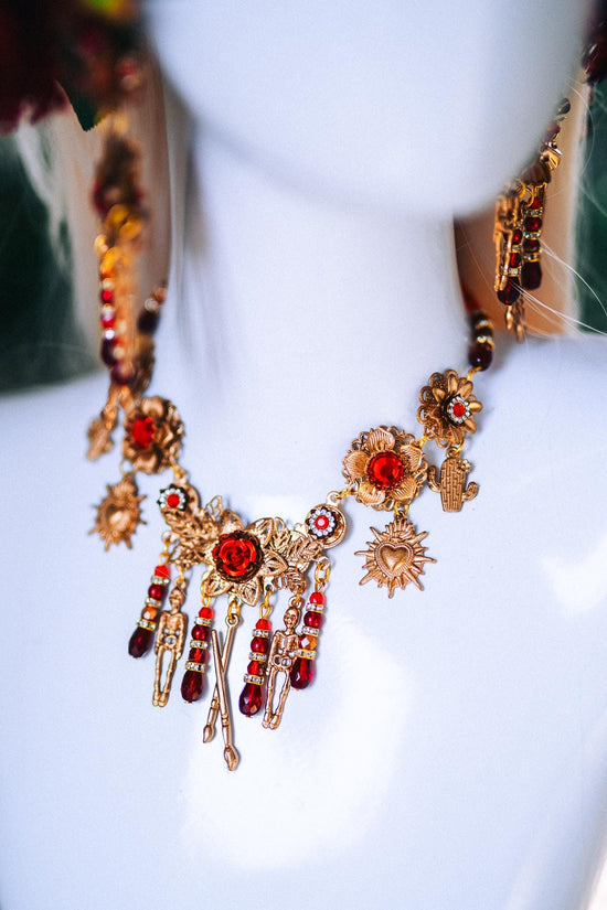 La Catrina Hairpins Red Roses Gold Flowers Mexican Skulls Día De Los Muertos Crown Accessories Spiritual Headpiece Floral Halo