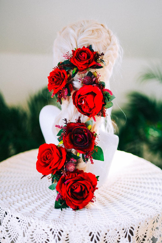 La Catrina Hairpins Red Roses Gold Flowers Mexican Skulls Día De Los Muertos Crown Accessories Spiritual Headpiece Floral Halo