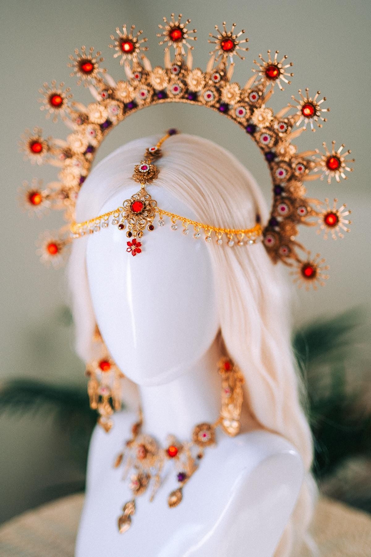 La Catrina Earrings Red Roses Pink Flowers Gold Sacred Hearts Mexican Día De Los Muertos Jewelry Spiritual Goddess Festival Accessories