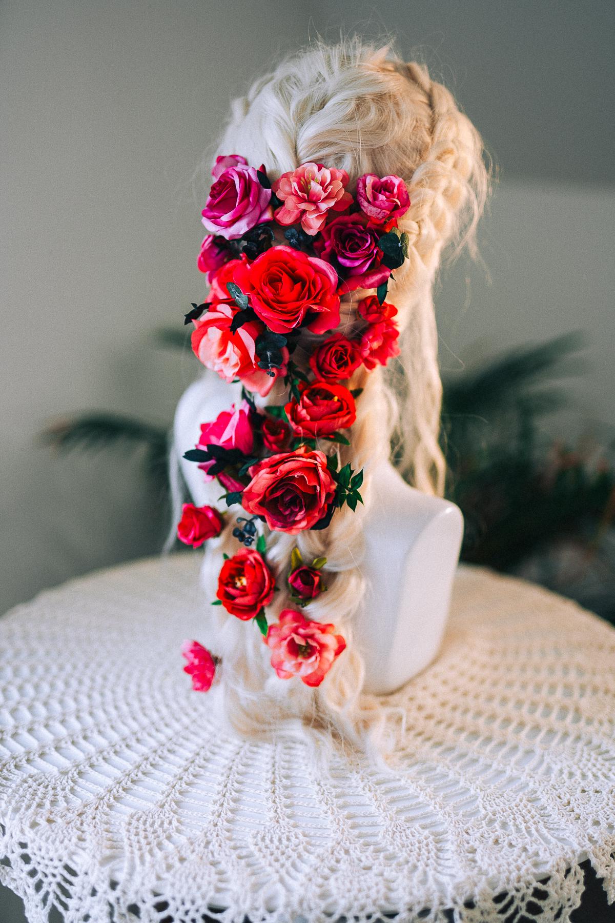 La Catrina Hairpins Red Pink Flower Hairpiece Rose Hair Accessories Sugar Skull Hair Flowers Day Of The Dead Costume Halloween Hairpiece