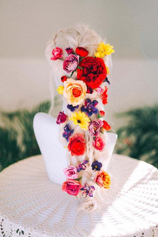 La Catrina Full Hairpin Set Red Flower Hair Accessories Gold Floral Hairpiece Day Of The Dead Sugar Skull Calavera Halloween Costume Hair