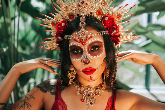 La Catrina Earrings Red Rose Skull Earrings Dia De Los Muertos Jewelry Mexican Festival Earrings Handmade Statement Boho Gothic Jewelry