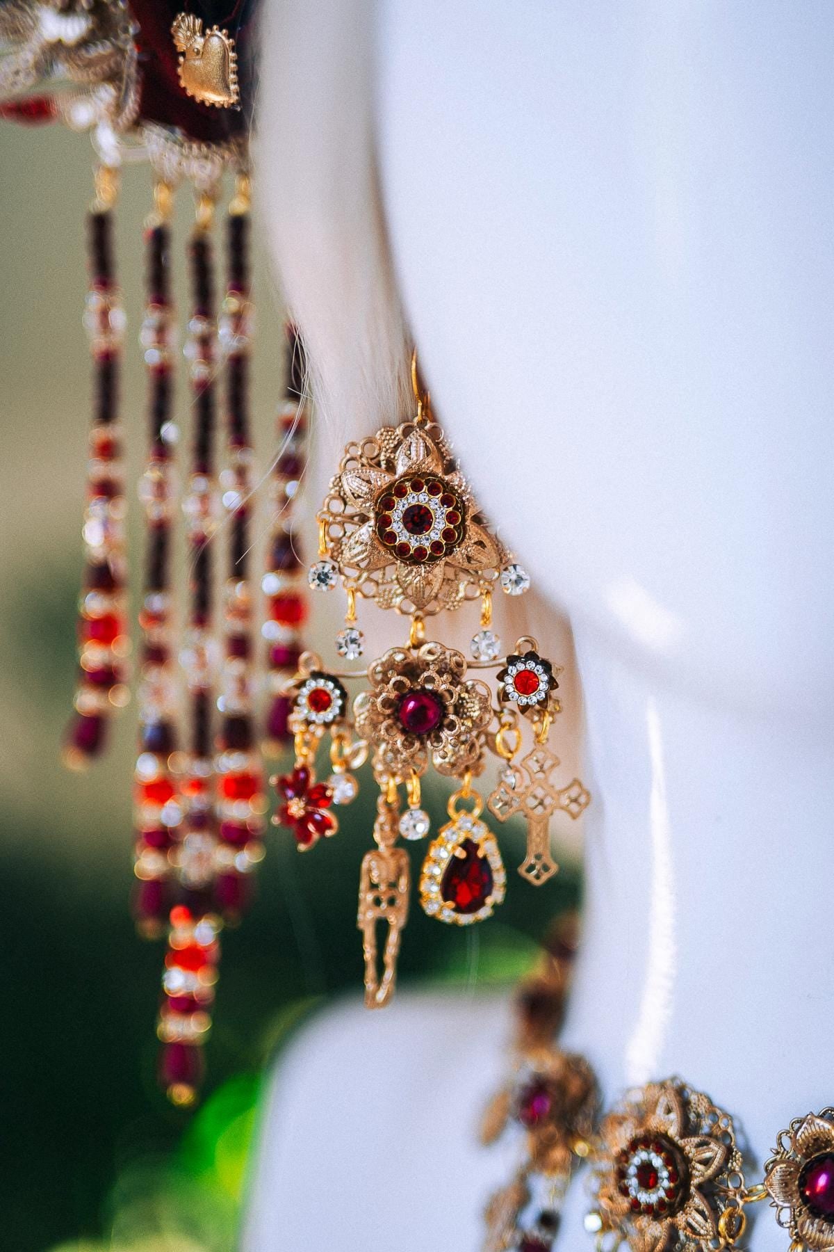 La Catrina Earrings Red Rose Skull Earrings Dia De Los Muertos Jewelry Mexican Festival Earrings Handmade Statement Boho Gothic Jewelry