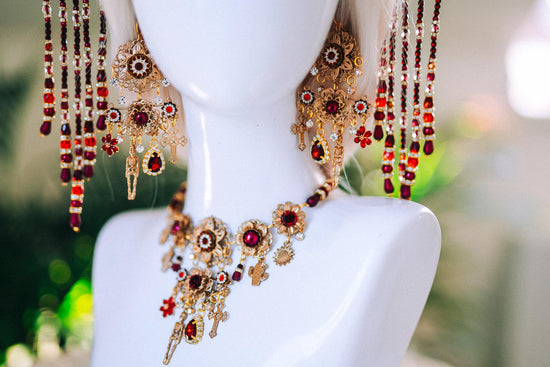 La Catrina Earrings Red Rose Skull Earrings Dia De Los Muertos Jewelry Mexican Festival Earrings Handmade Statement Boho Gothic Jewelry