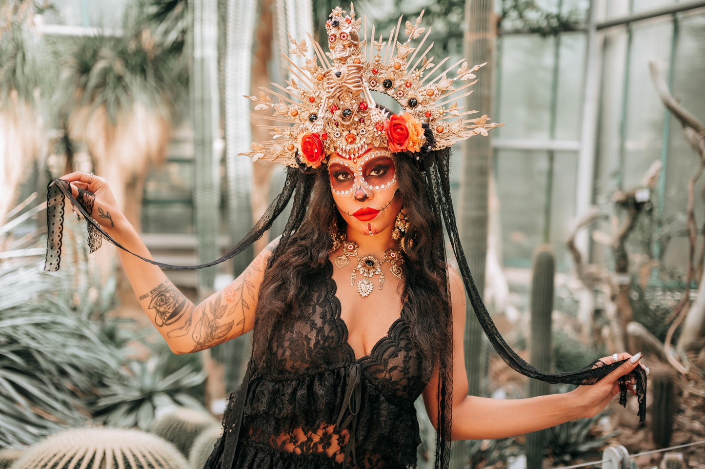 La Catrina Necklace Gold Sacred Heart Jewelry Día De Los Muertos Statement Mexican Calavera Festival Choker Frida Skeleton Style