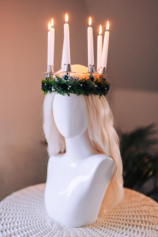 St Lucia Crown Candle Headpiece Christmas Halo Crown Festival Costume Pagan Ritual Tiara Winter Solstice Headpiece