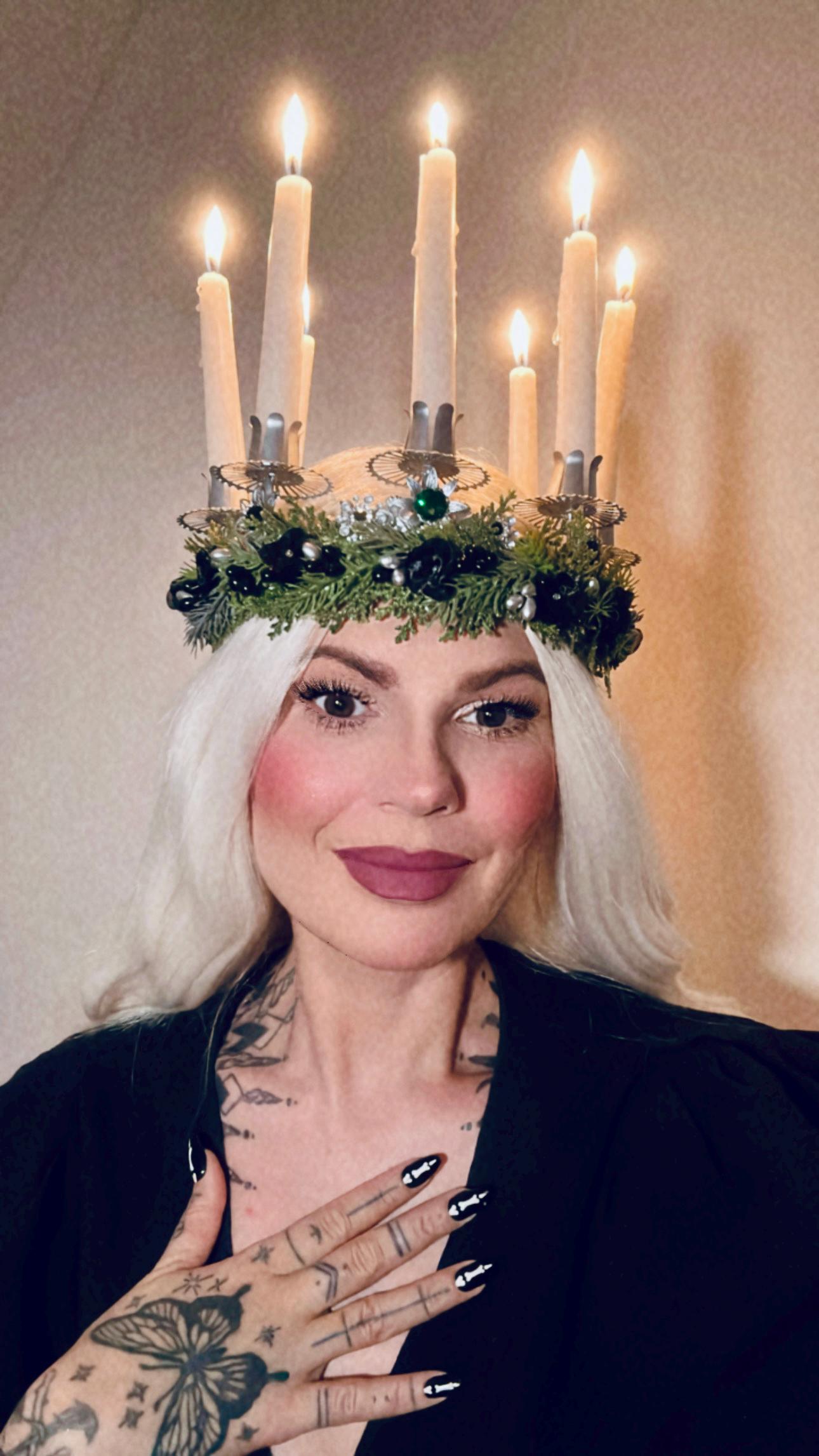 St Lucia Crown Candle Headpiece Christmas Halo Crown Festival Costume Pagan Ritual Tiara Winter Solstice Headpiece