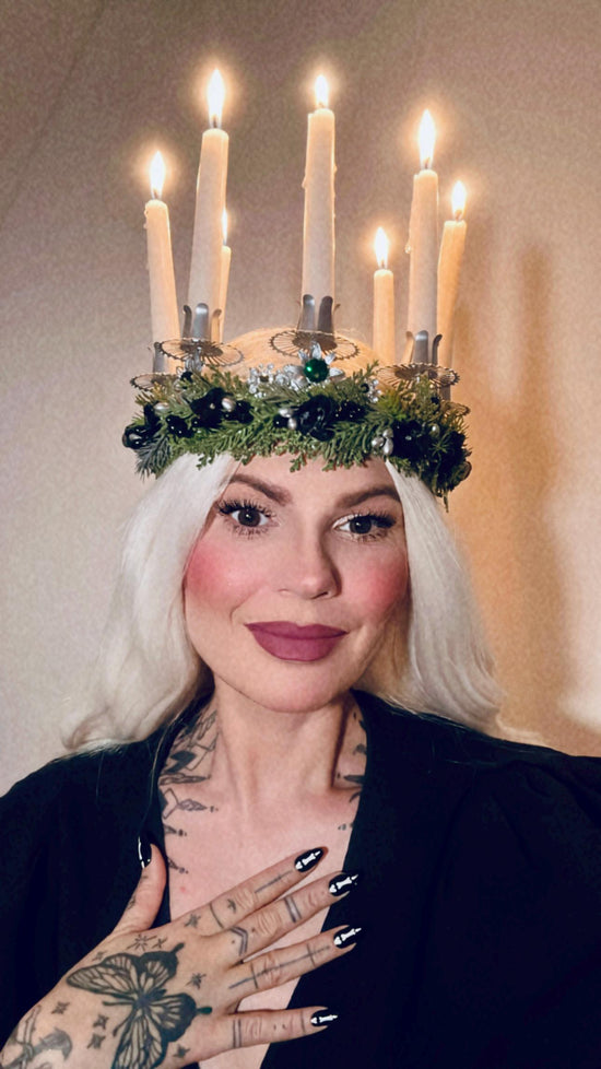 St Lucia Crown Candle Headpiece Christmas Halo Crown Festival Costume Pagan Ritual Tiara Winter Solstice Headpiece