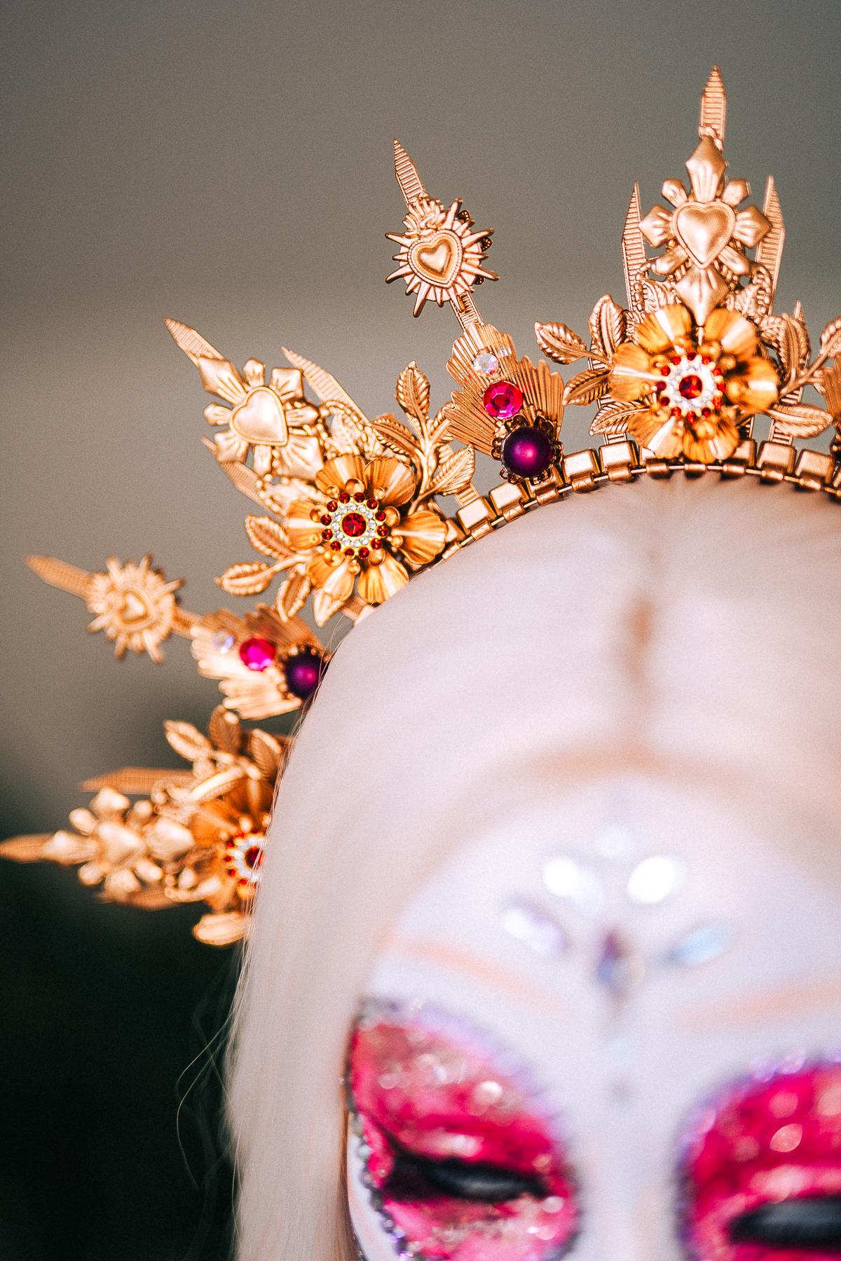 La Catrina Halo Crown Gold Headpiece Mexican Crown Dia De Los Muertos Crown Sugar Skull Headpiece Festival Costume Tiara