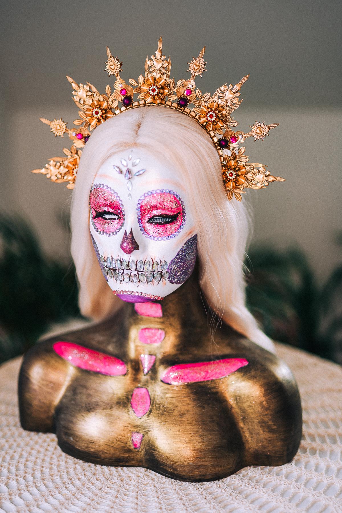 La Catrina Halo Crown Gold Headpiece Mexican Crown Dia De Los Muertos Crown Sugar Skull Headpiece Festival Costume Tiara