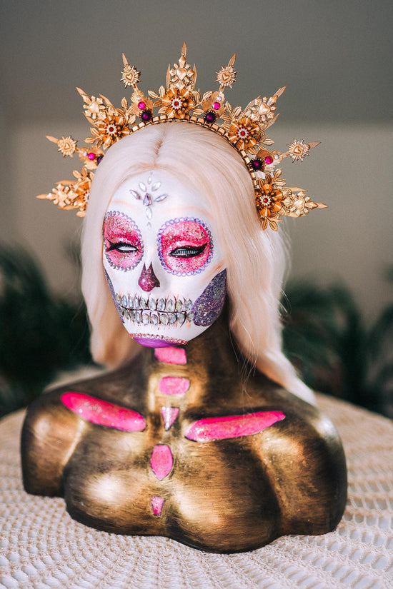 La Catrina Halo Crown Gold Headpiece Mexican Crown Dia De Los Muertos Crown Sugar Skull Headpiece Festival Costume Tiara