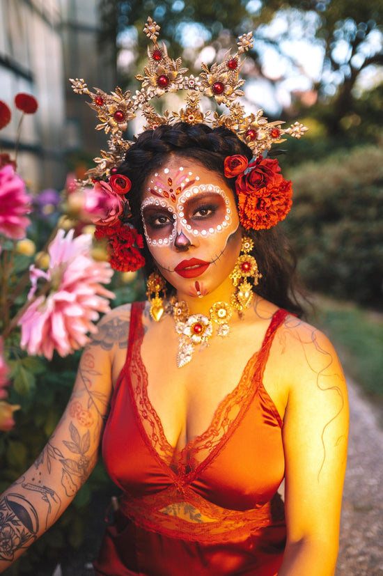 La Catrina Hairpins Set Red Flower Hair Accessories Day Of The Dead Dia De Muertos Halloween Hairpiece Floral Festival Hair Clips