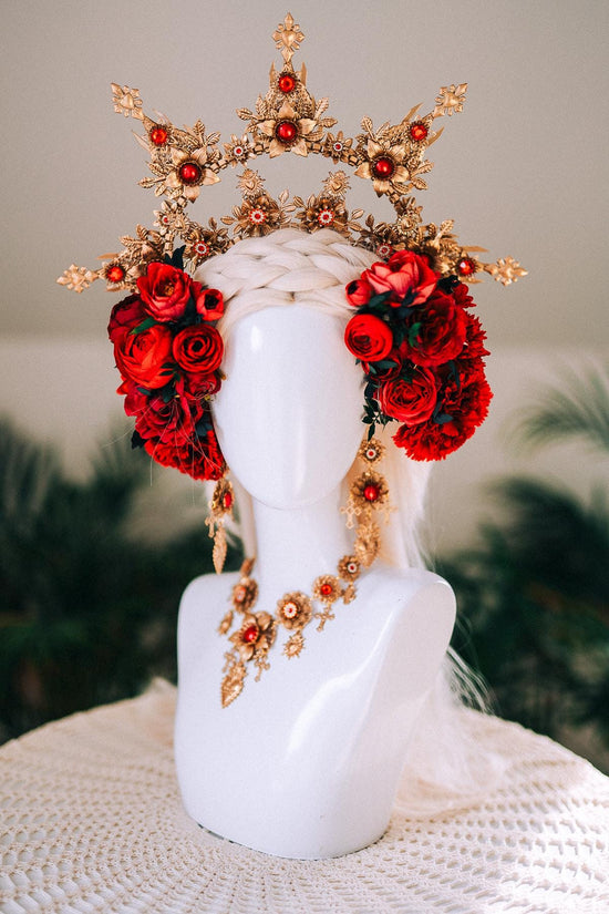 La Catrina Hairpins Set Red Flower Hair Accessories Day Of The Dead Dia De Muertos Halloween Hairpiece Floral Festival Hair Clips