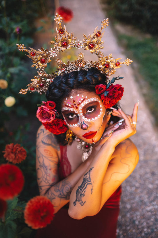 La Catrina Hairpins Set Red Flower Hair Accessories Day Of The Dead Dia De Muertos Halloween Hairpiece Floral Festival Hair Clips