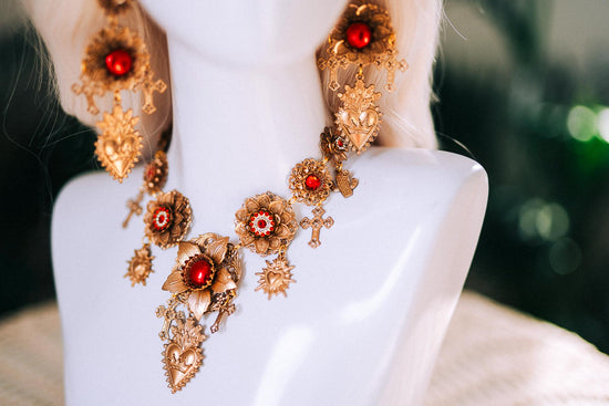 La Catrina Red Floral Statement Earrings Day Of The Dead Accessories Mexican Costume Festival Jewelry Dia De Los Muertos Look