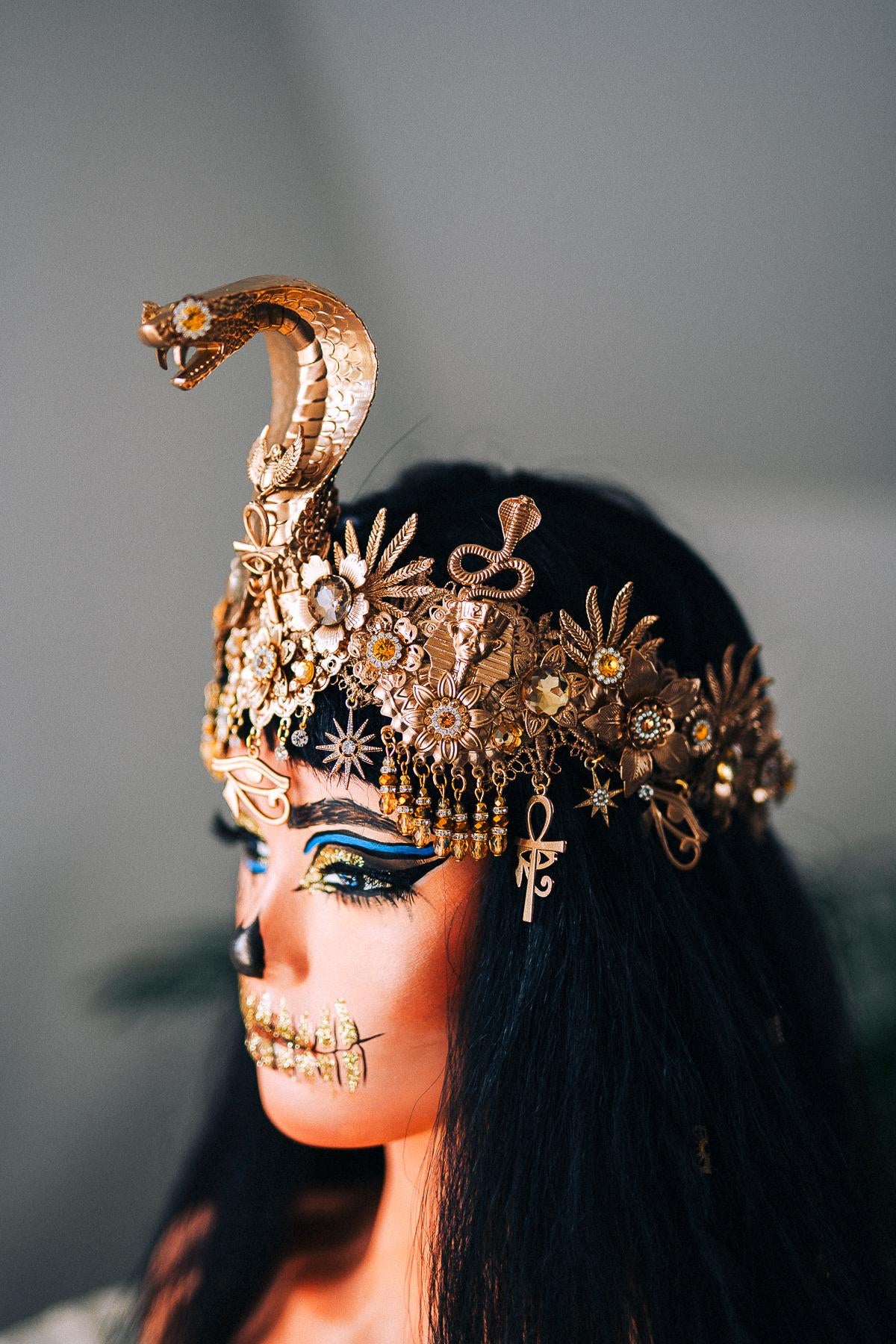 Cleopatra Snake Crown Gold Egyptian Headpiece Halloween Costume Tiara Goddess Ankh Eye Of Horus Accessories Jewelry