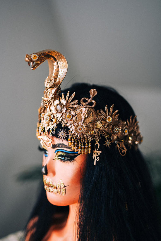 Cleopatra Snake Crown Gold Egyptian Headpiece Halloween Costume Tiara Goddess Ankh Eye Of Horus Accessories Jewelry
