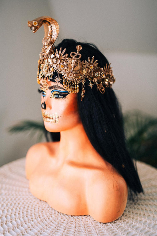 Cleopatra Snake Crown Gold Egyptian Headpiece Halloween Costume Tiara Goddess Ankh Eye Of Horus Accessories Jewelry
