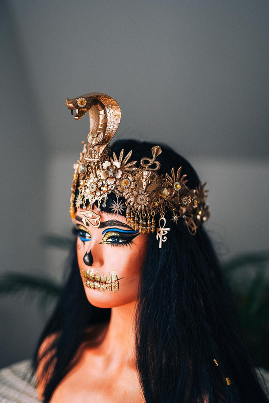Cleopatra Snake Crown Gold Egyptian Headpiece Halloween Costume Tiara Goddess Ankh Eye Of Horus Accessories Jewelry