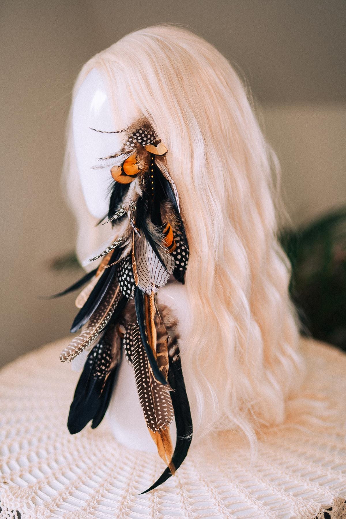 Black and White Feather Hair Clip, Natural Boho Festival Hairpiece, Handmade Carnival Hair Accessory, Statement Costume Hair Clip