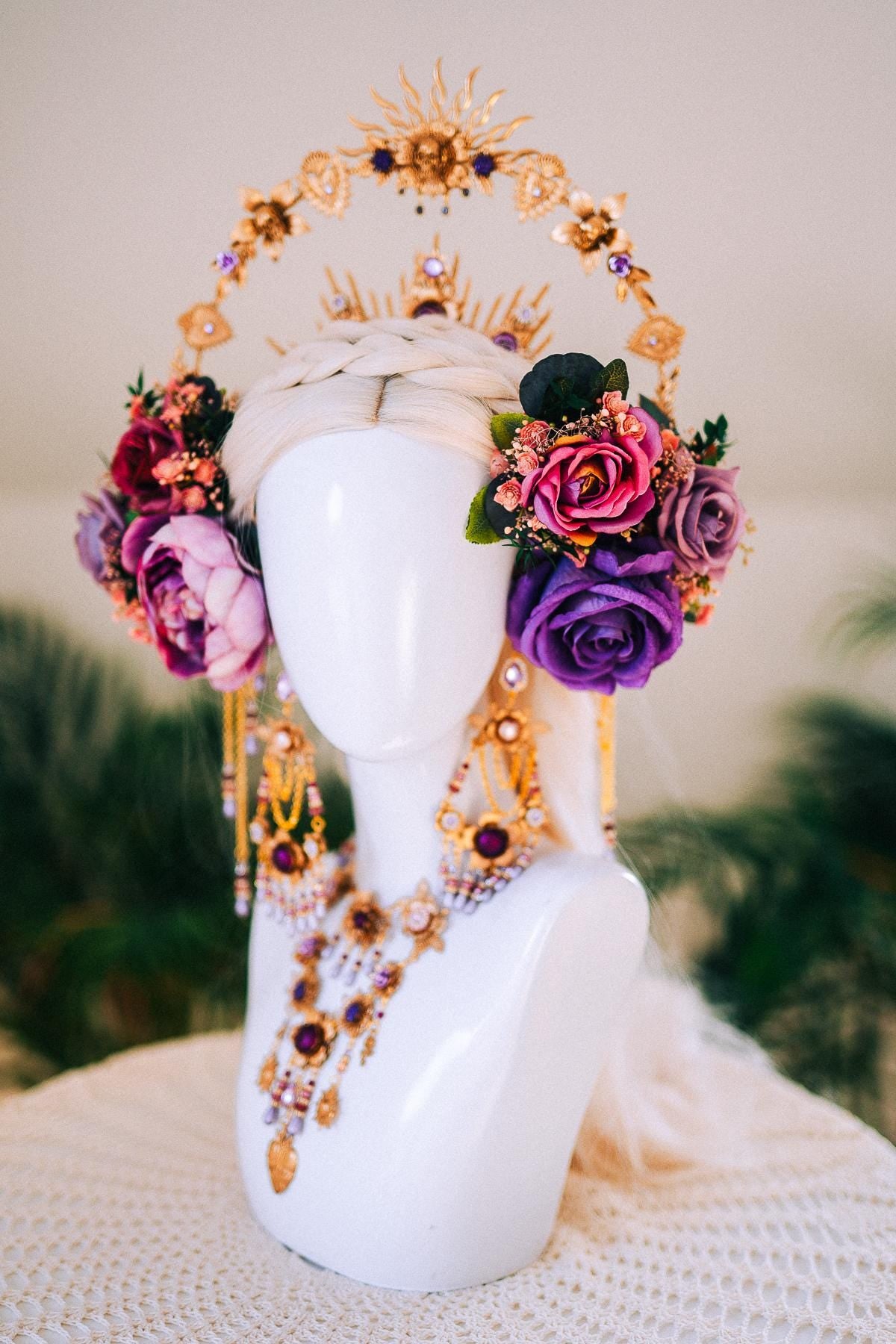 Lavender Gold Hairpins Floral Purple Rose Hair Accessories La Catrina Headpiece Halloween Hair Clip Set