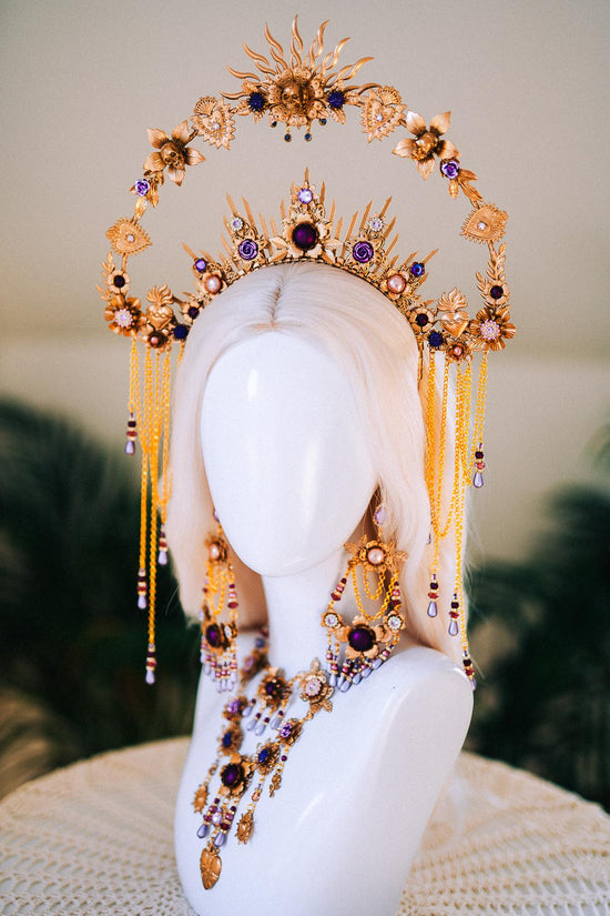 Lavender Gold Hairpins Floral Purple Rose Hair Accessories La Catrina Headpiece Halloween Hair Clip Set