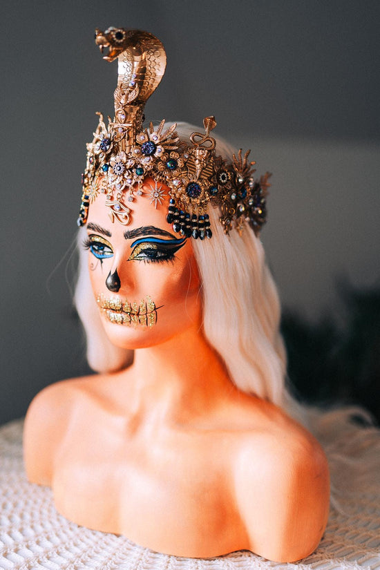 Cleopatra Gold Snake Crown Egyptian Headpiece Halloween Costume Anubis Jewelry Pharaoh Tiara Goddess Cosplay Accessory